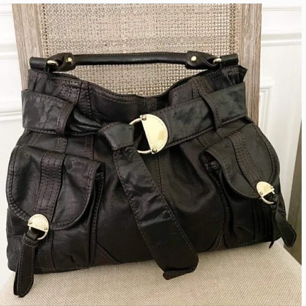 Steven by Steve Madden Black Leather Belted Bag